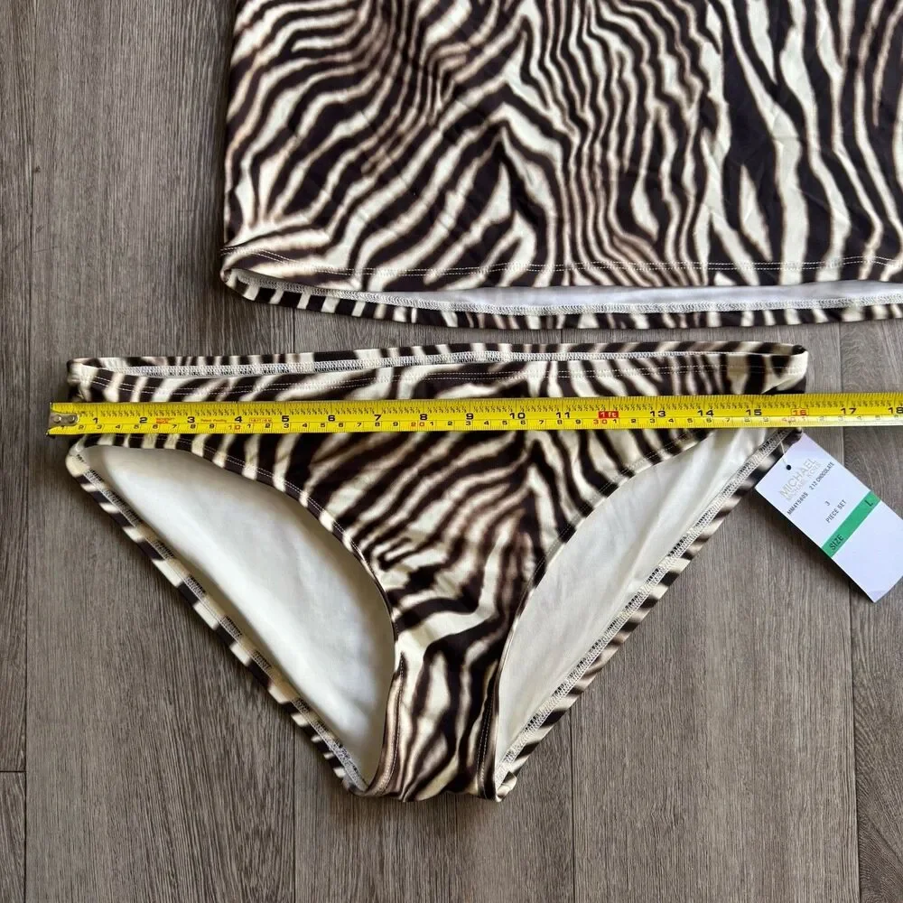 NWT 2 Piece Michael Kors Sz L Bottoms & Skirt Striped Chocolate Zebra Swimsuit